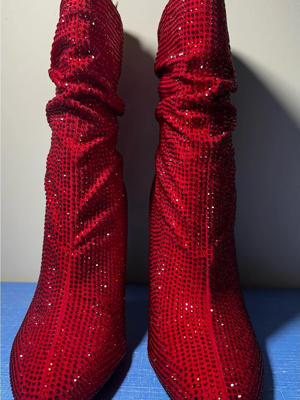 Nine West Red Crystal Slouch Stiletto Boots - Picture 2 of 12